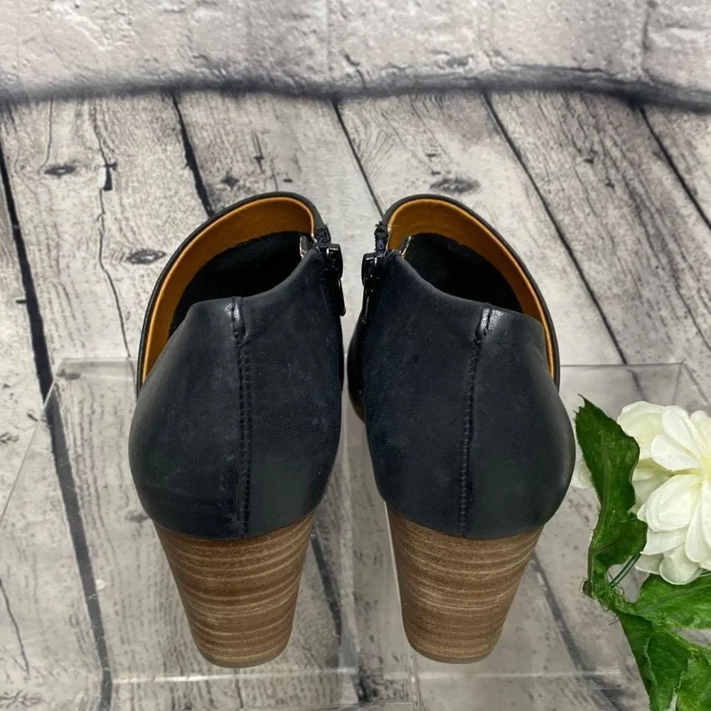 Lucky‎ Brand Jaxy  Leather Open Peep Toe Wedge Sandal Black 7.5 New